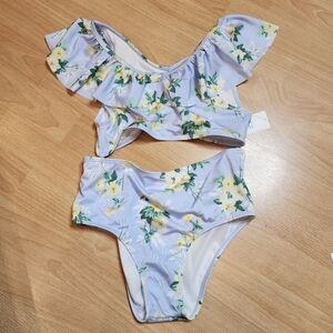 NWT Janie and Jack Blue Yellow Floral flutter sleeve 2 piece bikini. Kids 16